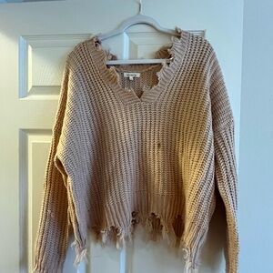 Miracle boutique sweater light pink. Fringe ends knitted sweater.